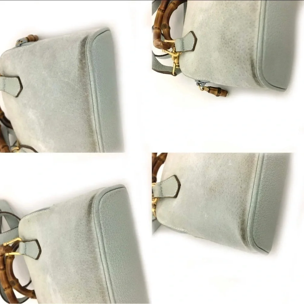 GUCCI Bamboo Handle Gray Suede Mini Hand bag/shoulder bag - Picture 7 of 17